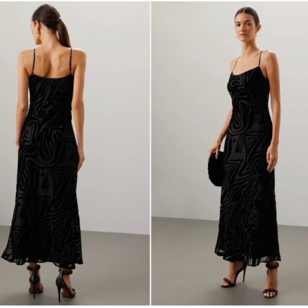 Ronny‎ Kobo Dress Velvet Burnout Slip Maxi Black Size 4